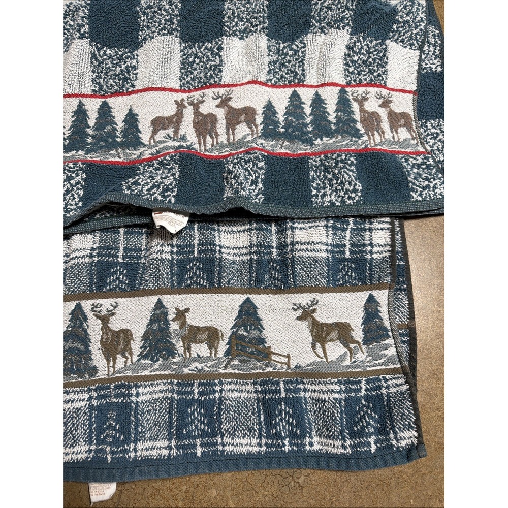 Vintage Christmas Green Plaid Deer Towels - Picture 6 of 10